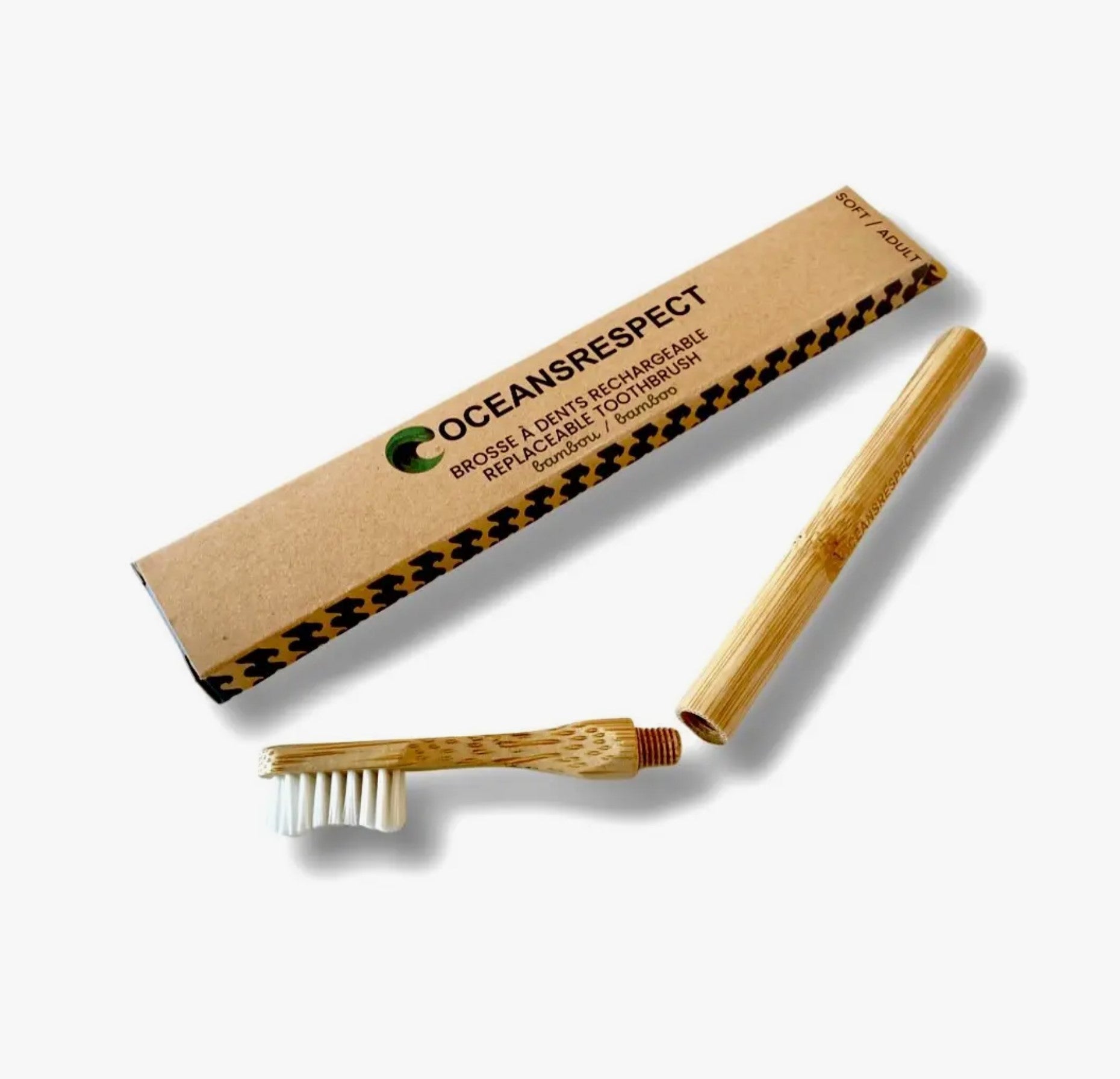 Brosse à dents en bambou souple avec tête interchangeable